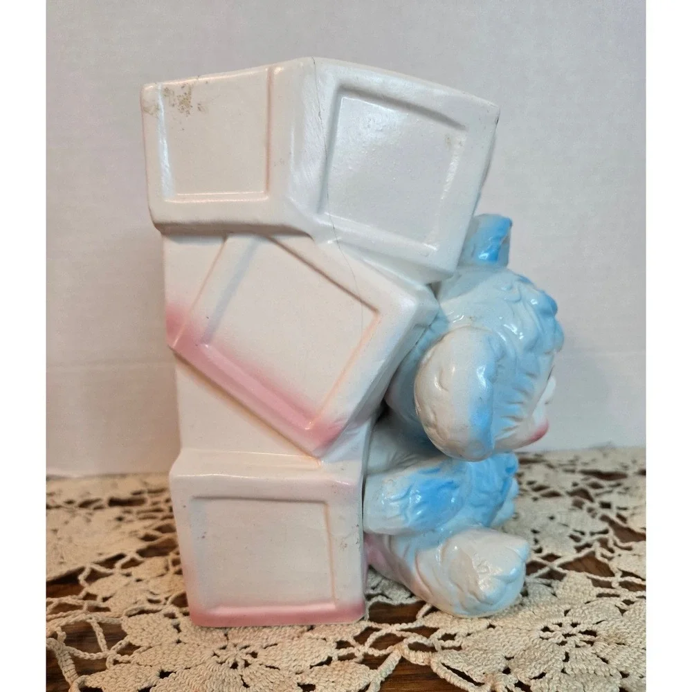 Vintage Baby Bear Planter‎ Nursery Decor Blue White ABC Blocks Unbranded